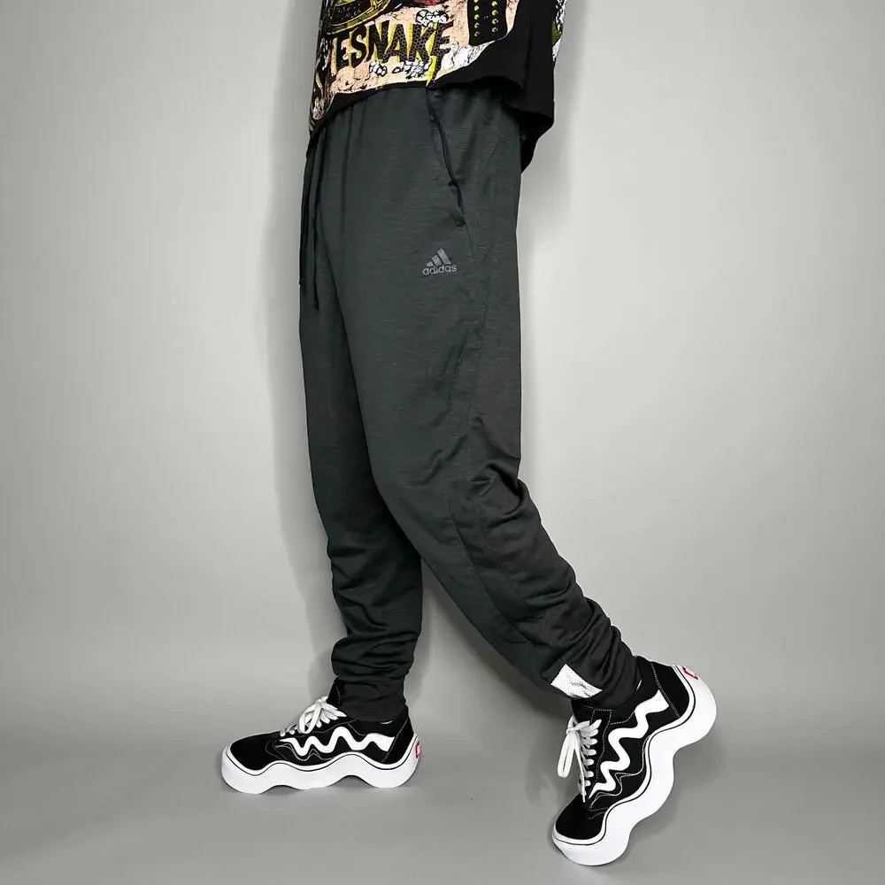 Vintage Y2K Adidas Joggers Mens L Dark Grey Polyester Sweatpants Subtle Logo